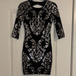 B Darlin Black Dress with Silver Sequin Pattern